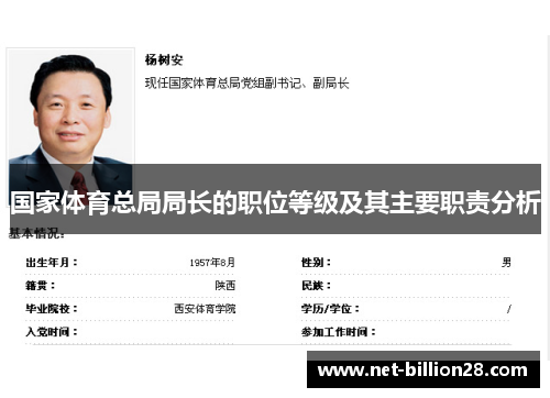 国家体育总局局长的职位等级及其主要职责分析